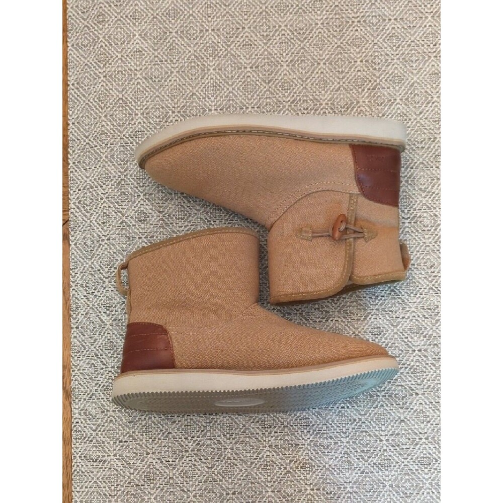 Women's Sanuk Cozy Vibe Surf Check Tan Canvas Ankle Boot with Leather Accent - Picture 2 of 9